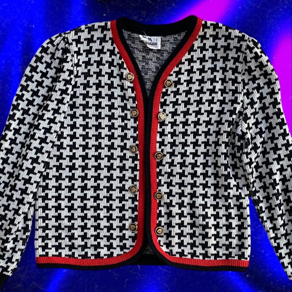 VTG Leslie Fay b&w houndstooth cardigan